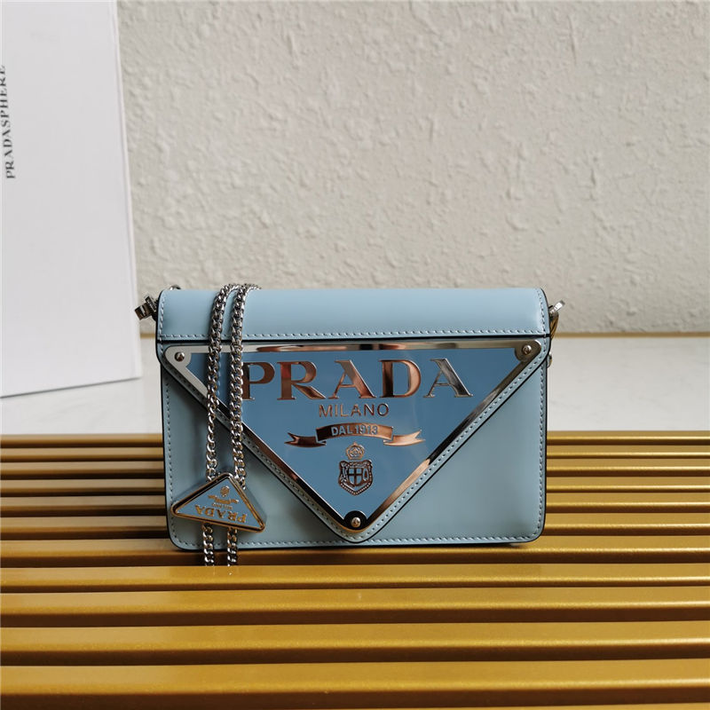 Prada Brushed leather shoulder bag 1bh189 Blue High