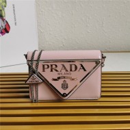 Prada Brushed leather shoulder bag 1bh189 Pink High