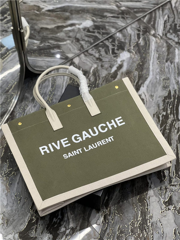 RIVE GAUCHE TOTE BAG IN LINEN AND LEATHER High