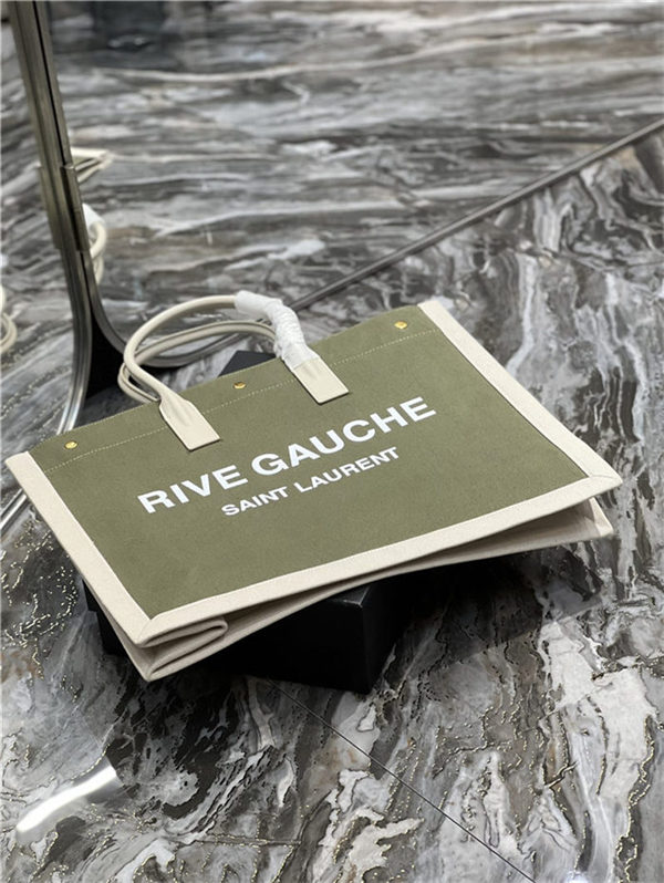 RIVE GAUCHE TOTE BAG IN LINEN AND LEATHER High