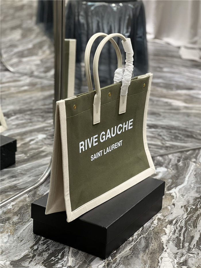 RIVE GAUCHE TOTE BAG IN LINEN AND LEATHER High