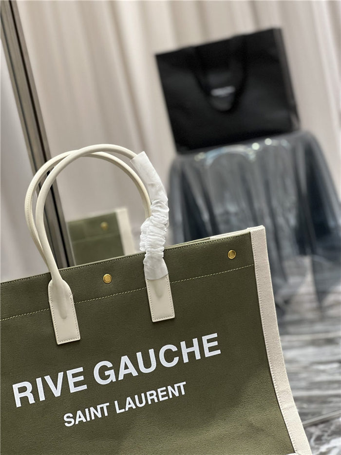 RIVE GAUCHE TOTE BAG IN LINEN AND LEATHER High