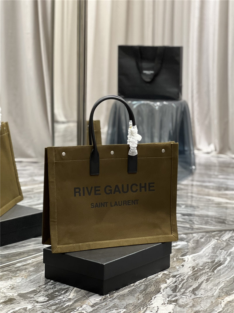 RIVE GAUCHE TOTE BAG IN LINEN AND LEATHER High