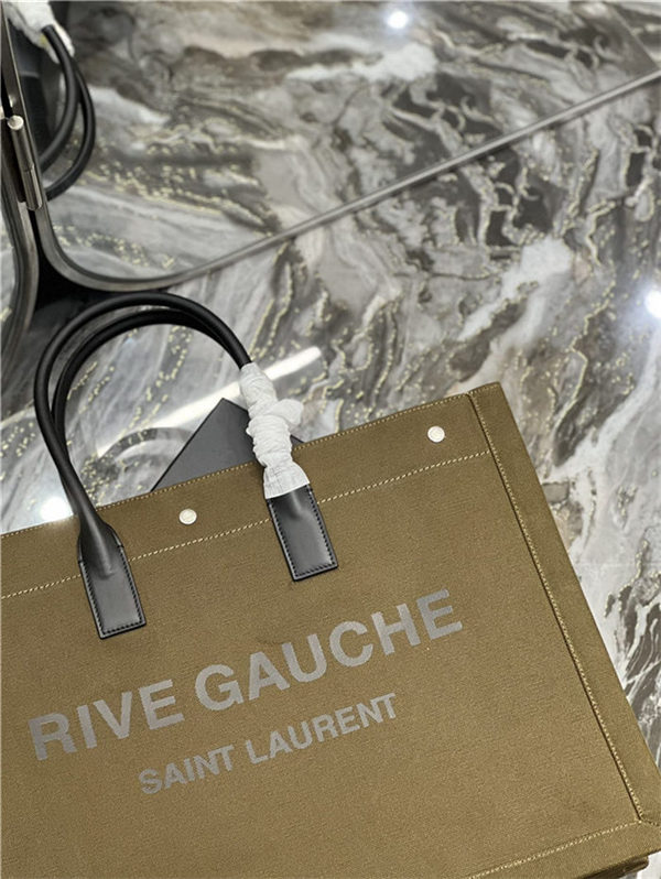 RIVE GAUCHE TOTE BAG IN LINEN AND LEATHER High