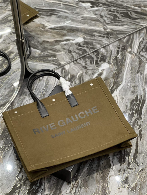 RIVE GAUCHE TOTE BAG IN LINEN AND LEATHER High