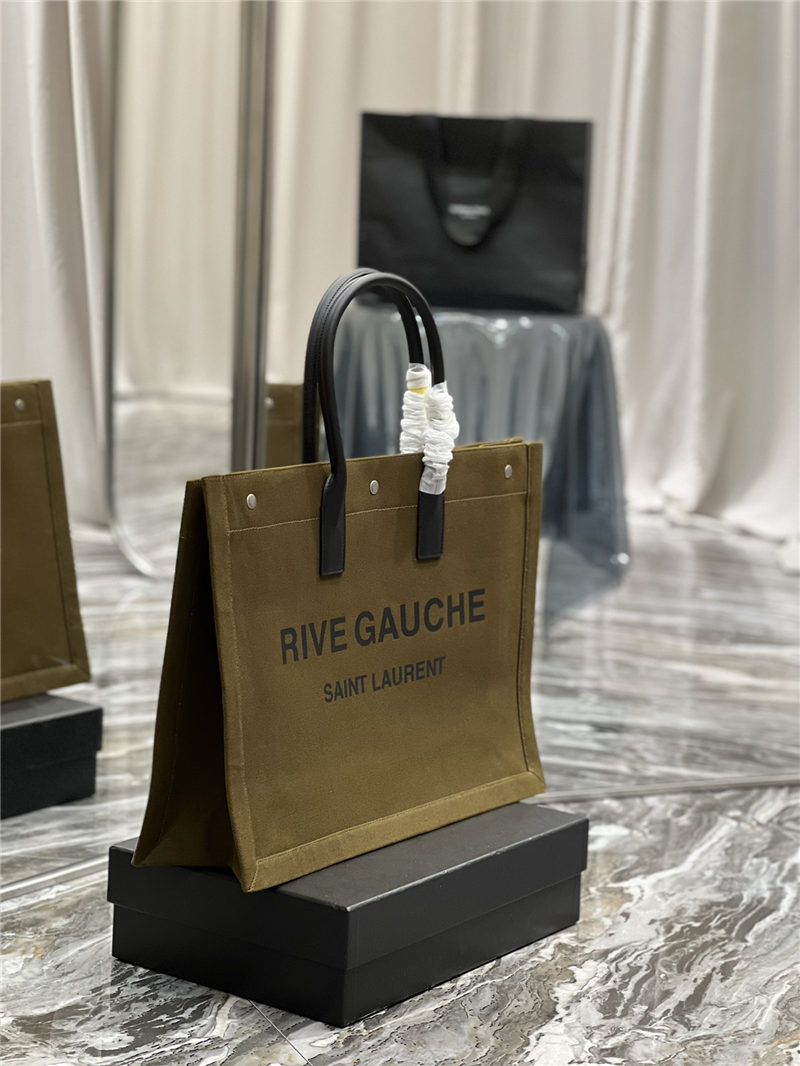 RIVE GAUCHE TOTE BAG IN LINEN AND LEATHER High