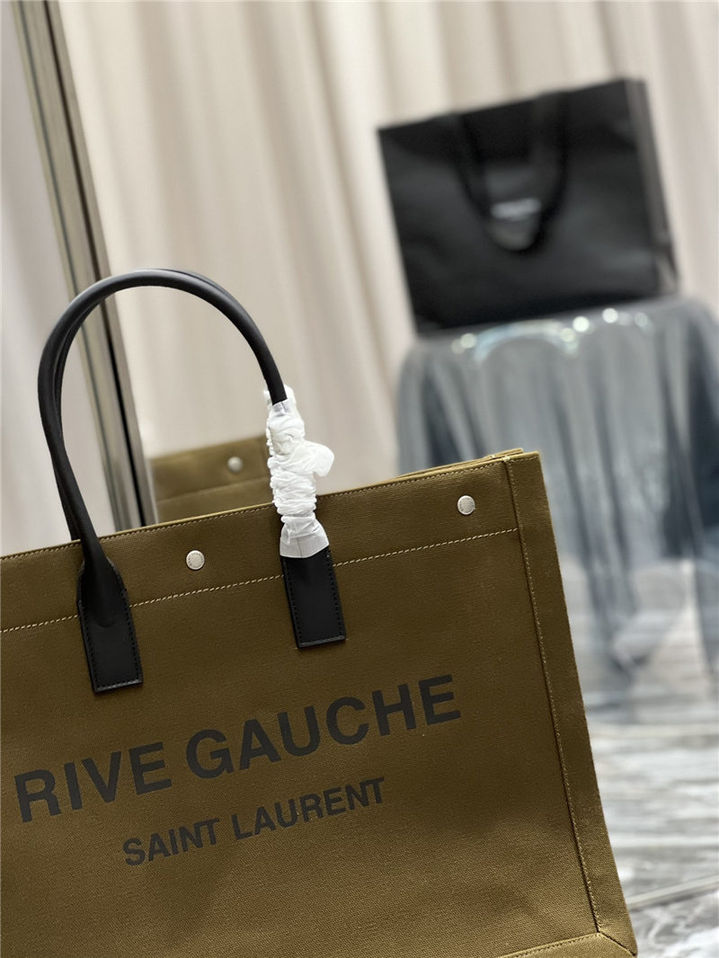 RIVE GAUCHE TOTE BAG IN LINEN AND LEATHER High