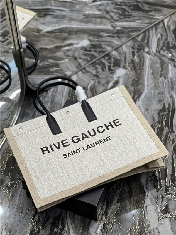 RIVE GAUCHE TOTE BAG IN LINEN AND LEATHER High