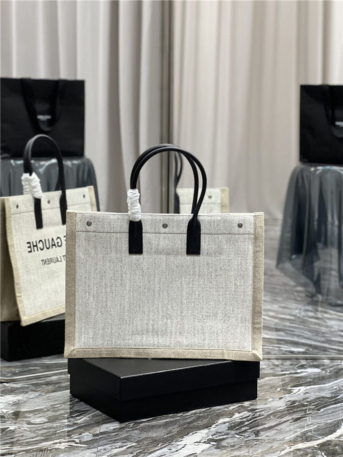 RIVE GAUCHE TOTE BAG IN LINEN AND LEATHER High