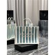 RIVE GAUCHE TOTE BAG IN LINEN AND LEATHER Stripe High