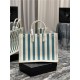 RIVE GAUCHE TOTE BAG IN LINEN AND LEATHER Stripe High