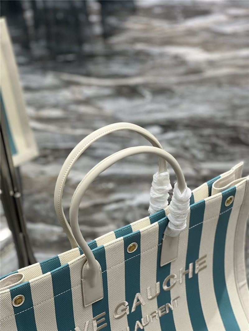 RIVE GAUCHE TOTE BAG IN LINEN AND LEATHER Stripe High