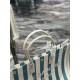 RIVE GAUCHE TOTE BAG IN LINEN AND LEATHER Stripe High