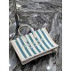 RIVE GAUCHE TOTE BAG IN LINEN AND LEATHER Stripe High