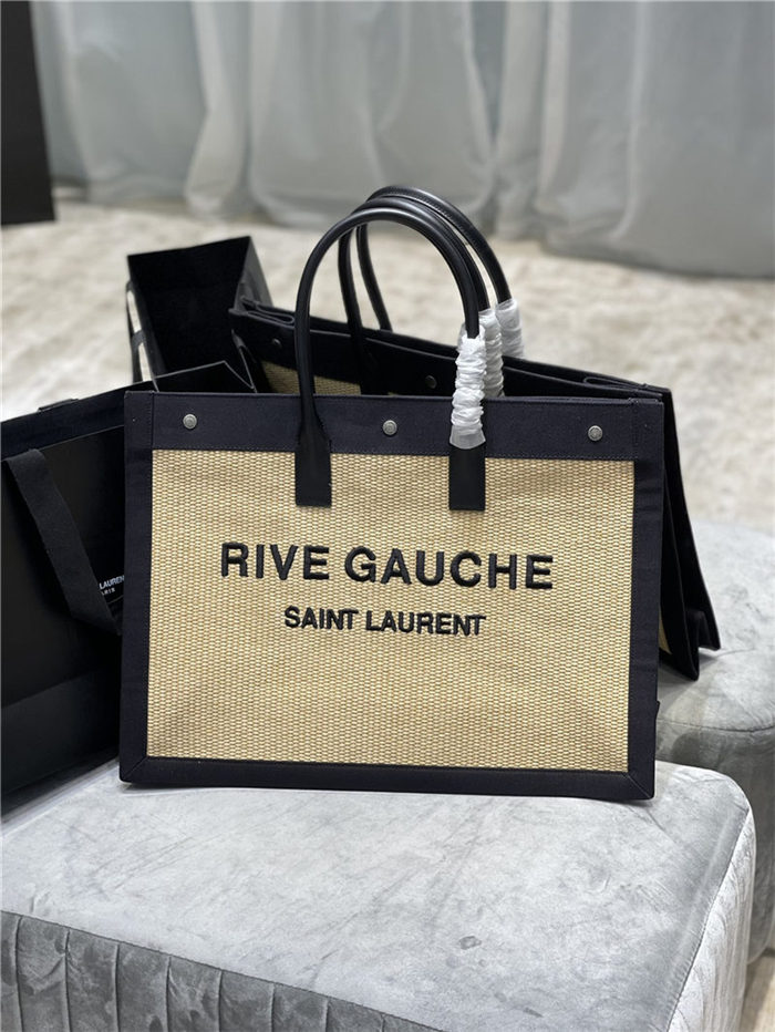 RIVE GAUCHE TOTE BAG IN RAFFIA AND LEATHER High