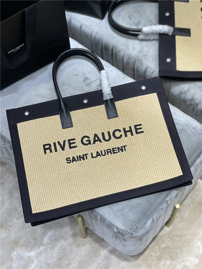 RIVE GAUCHE TOTE BAG IN RAFFIA AND LEATHER High