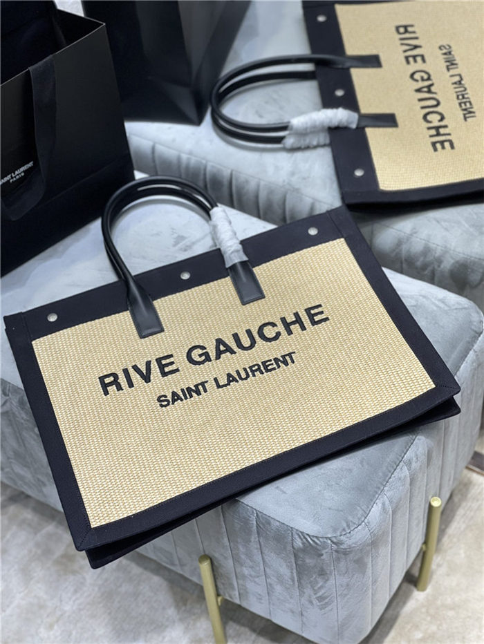 RIVE GAUCHE TOTE BAG IN RAFFIA AND LEATHER High