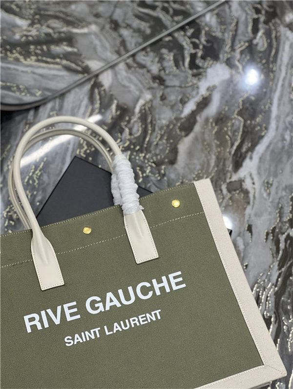 RIVE GAUCHE SMALL TOTE BAG IN LINEN AND LEATHER High