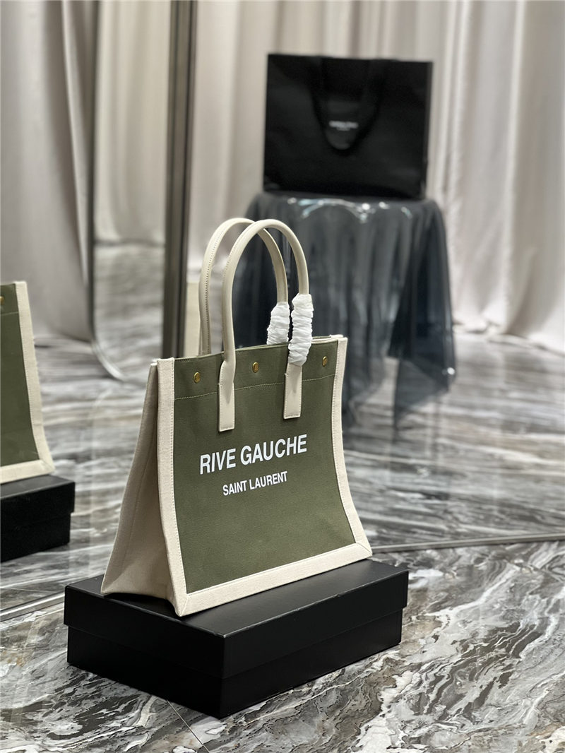 RIVE GAUCHE SMALL TOTE BAG IN LINEN AND LEATHER High