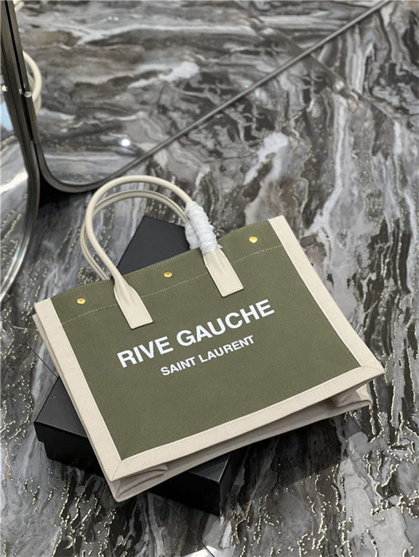 RIVE GAUCHE SMALL TOTE BAG IN LINEN AND LEATHER High