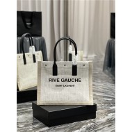 RIVE GAUCHE SMALL TOTE BAG IN LINEN AND LEATHER High