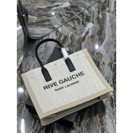 RIVE GAUCHE SMALL TOTE BAG IN LINEN AND LEATHER High