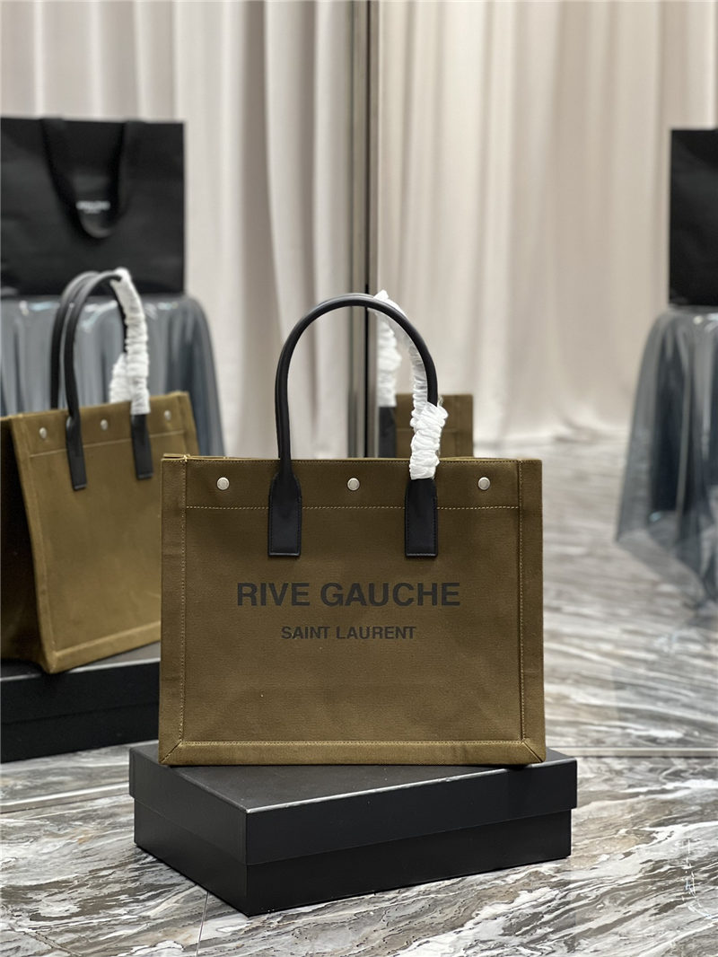 RIVE GAUCHE SMALL TOTE BAG IN LINEN AND LEATHER High