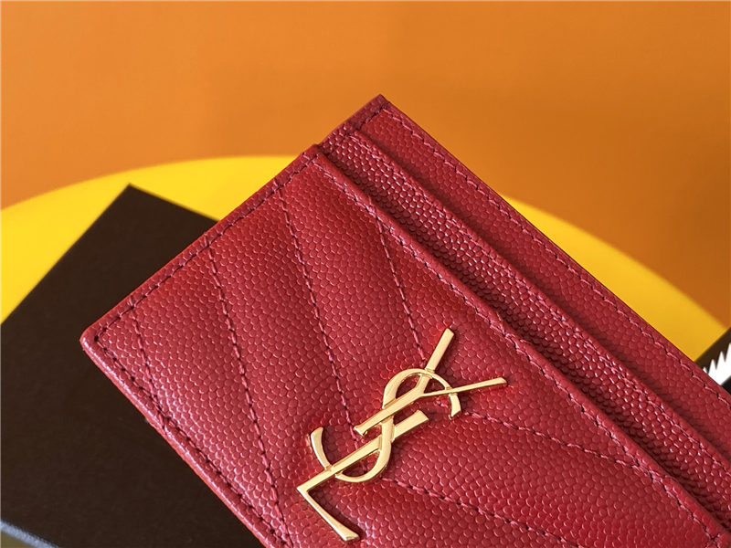 MONOGRAM CARD CASE IN GRAIN DE POUDRE EMBOSSED LEATHER Gold-Metal Red High