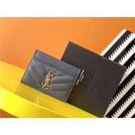 MONOGRAM CARD CASE IN GRAIN DE POUDRE EMBOSSED LEATHER Gold-Metal Grey Blue High