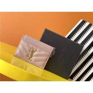 MONOGRAM CARD CASE IN GRAIN DE POUDRE EMBOSSED LEATHER Gold-Metal Pink High