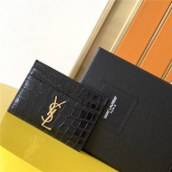 MONOGRAM CARD CASE IN CROCODILE Gold-Metal Black High