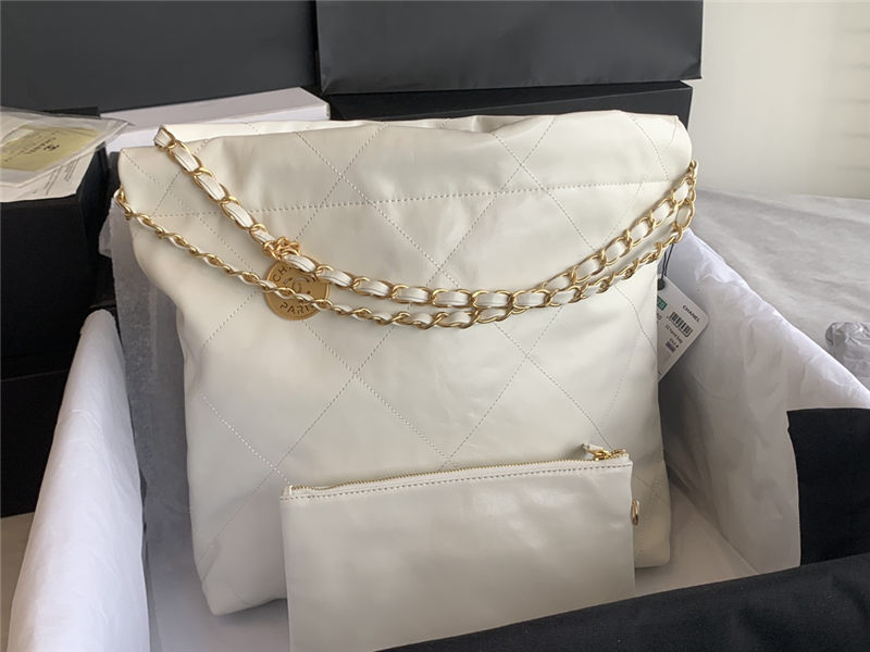 Chanel 22 SMALL HANDBAG Shiny Calfskin & Gold-Tone Metal AS3260 White High