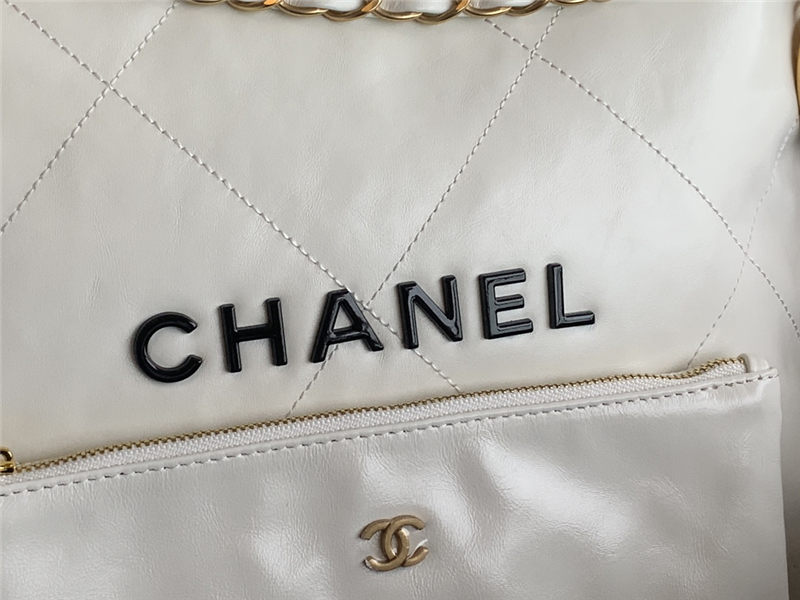 Chanel 22 SMALL HANDBAG Shiny Calfskin & Gold-Tone Metal AS3260 White High