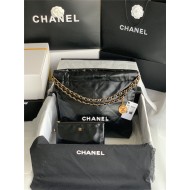 Chanel 22 SMALL HANDBAG Shiny Calfskin & Gold-Tone Metal AS3260 Black High