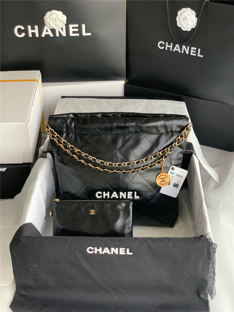 Chanel 22 SMALL HANDBAG Shiny Calfskin & Gold-Tone Metal AS3260 Black High