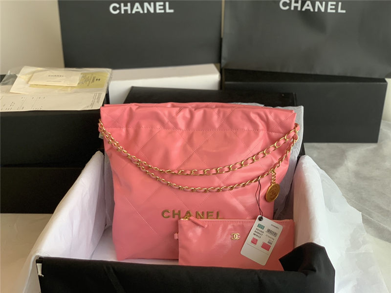 Chanel 22 SMALL HANDBAG Shiny Calfskin & Gold-Tone Metal AS3260 Pink High