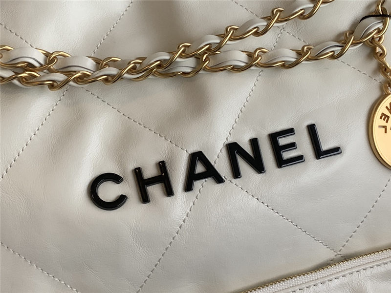 Chanel 22 MEDIUM HANDBAG Shiny Calfskin & Gold-Tone Metal AS3261 White High