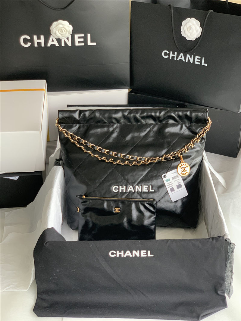 Chanel 22 MEDIUM HANDBAG Shiny Calfskin & Gold-Tone Metal AS3261 Black High