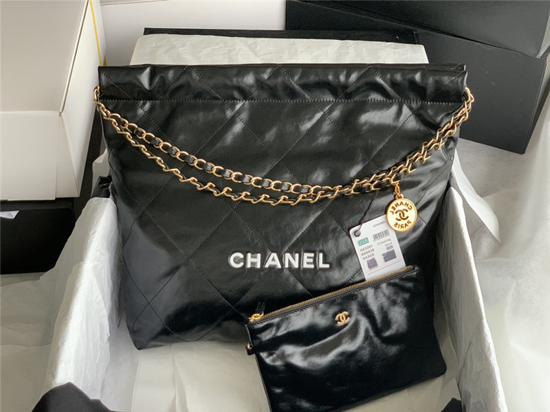 Chanel 22 MEDIUM HANDBAG Shiny Calfskin & Gold-Tone Metal AS3261 Black High