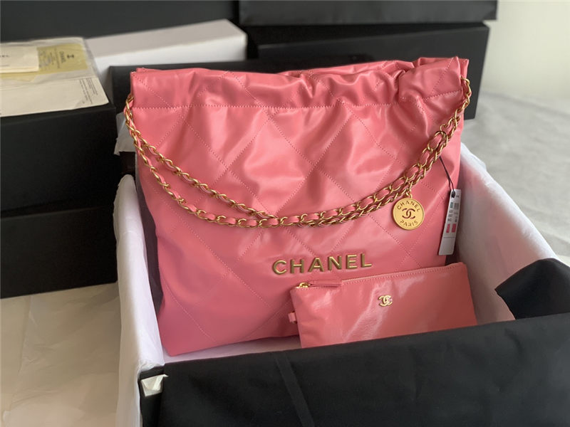 Chanel 22 MEDIUM HANDBAG Shiny Calfskin & Gold-Tone Metal AS3261 Pink High