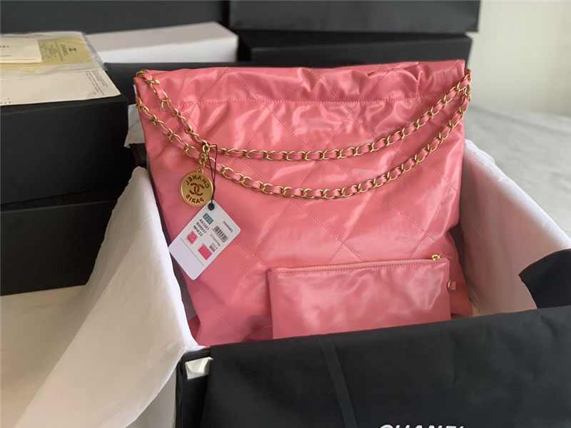 Chanel 22 MEDIUM HANDBAG Shiny Calfskin & Gold-Tone Metal AS3261 Pink High