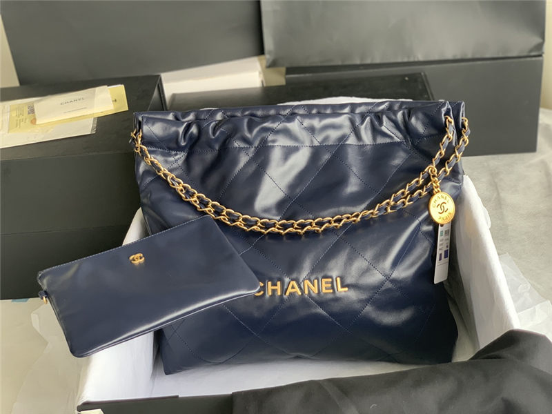 Chanel 22 MEDIUM HANDBAG Shiny Calfskin & Gold-Tone Metal AS3261 Navy High