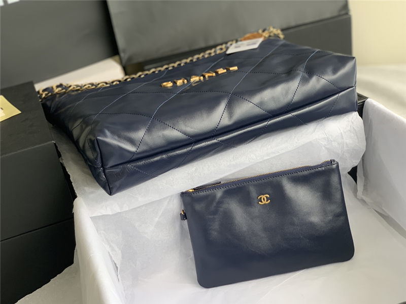 Chanel 22 MEDIUM HANDBAG Shiny Calfskin & Gold-Tone Metal AS3261 Navy High