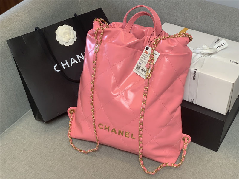 Chanel 22 BACKPACK Shiny Calfskin & Gold-Tone Metal AS3313 Pink High