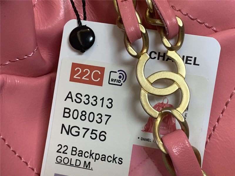 Chanel 22 BACKPACK Shiny Calfskin & Gold-Tone Metal AS3313 Pink High