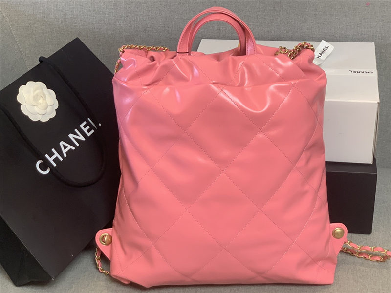 Chanel 22 BACKPACK Shiny Calfskin & Gold-Tone Metal AS3313 Pink High