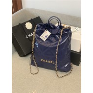 Chanel 22 BACKPACK Shiny Calfskin & Gold-Tone Metal AS3313 Navy High