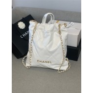 Chanel 22 BACKPACK Shiny Calfskin & Gold-Tone Metal AS3313 White High