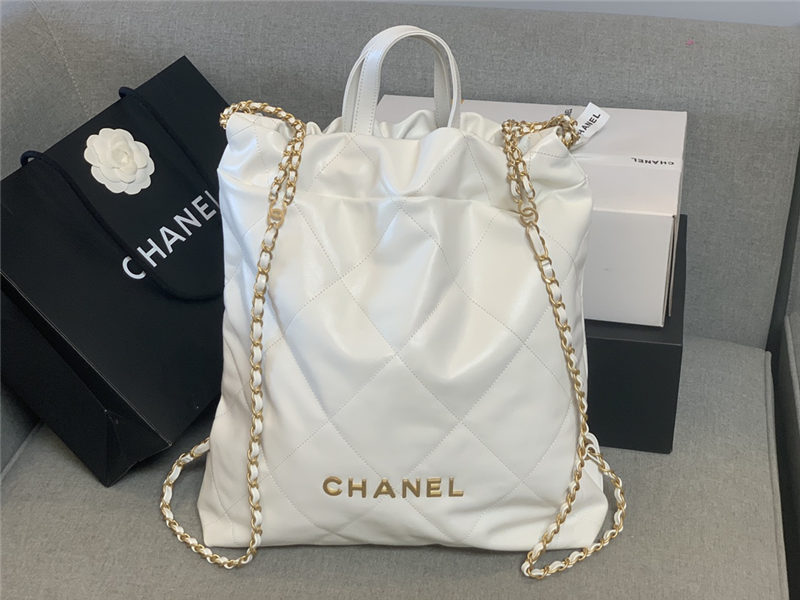 Chanel 22 BACKPACK Shiny Calfskin & Gold-Tone Metal AS3313 White High