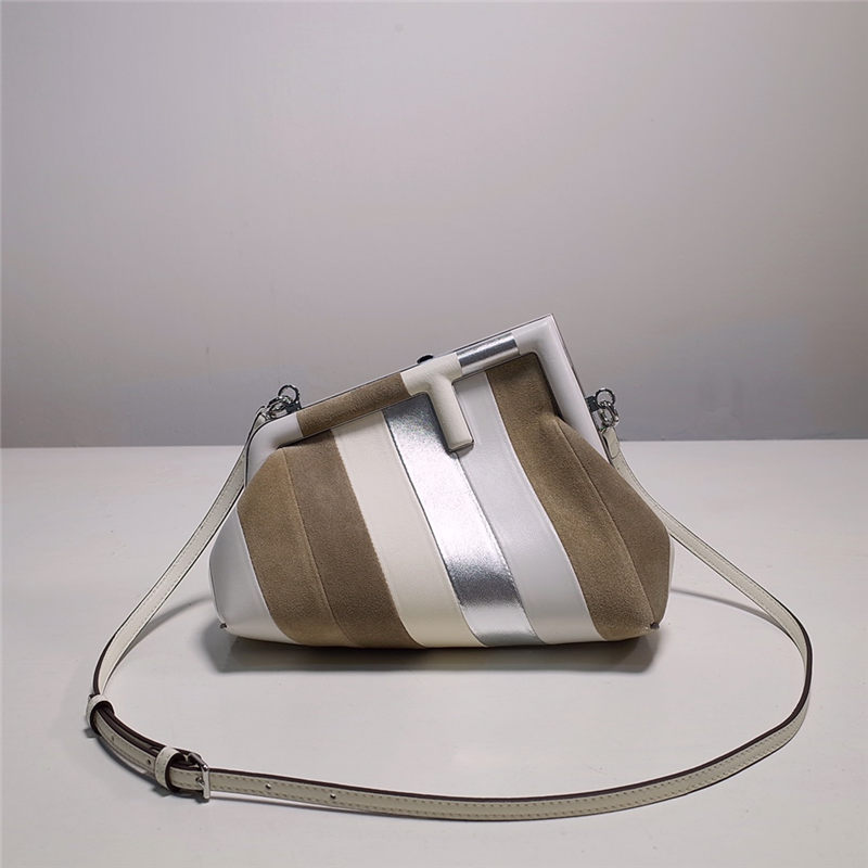 Fendi First Small Leather bag silver and light brown inlay High